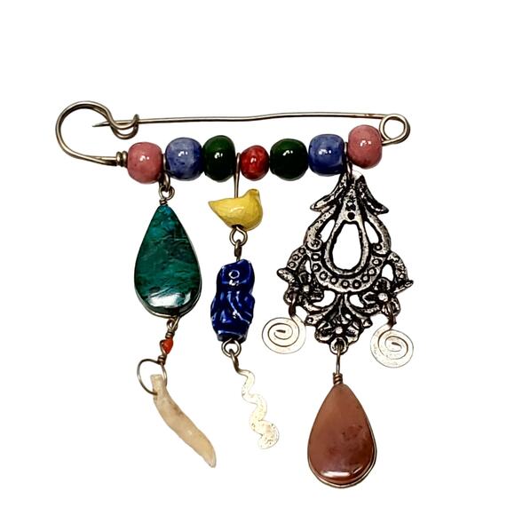 Vintage Safety Pin Brooch Charms Dangle - Picture 1 of 3